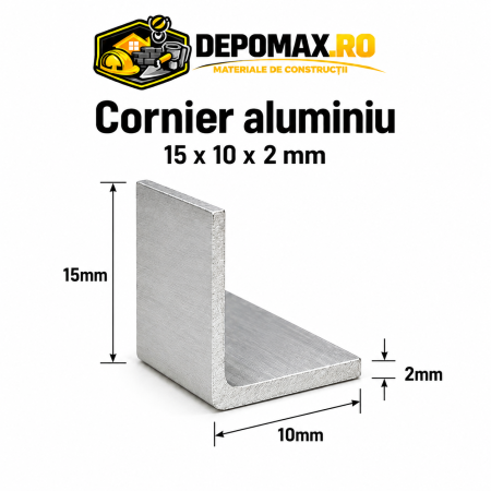 Cornier aluminiu 15 x 10 x 2 mm, 6 metri (EN AW-6060)